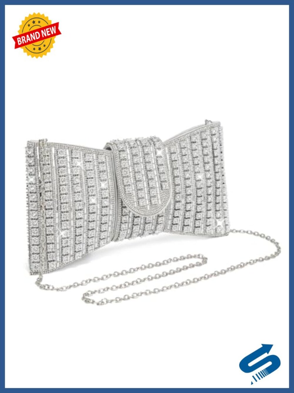 Vegan Leather Rhinestone Evening Clutch with Chain Strap Butterfly